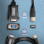 Adaptor ADS-1PQN USB 2.0 > RS-232 pentru port serial, cablu de 1,5 m, cip FTDI