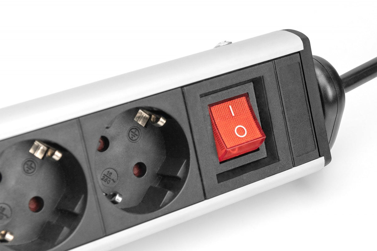 Prelungitor de prize pentru birou la 45°, 6 prize, 2xUSB-A, 1xUSB-C (5V/3.4A), rotație la 180°, aluminiu, cu clemă de birou