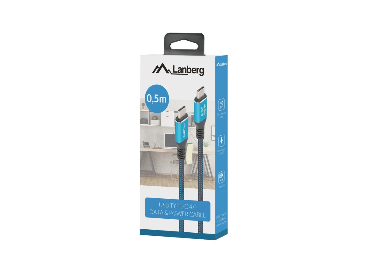 Cablu USB-C M/M USB4 0.5m 240W 8K 60HZ Negru-Albastru