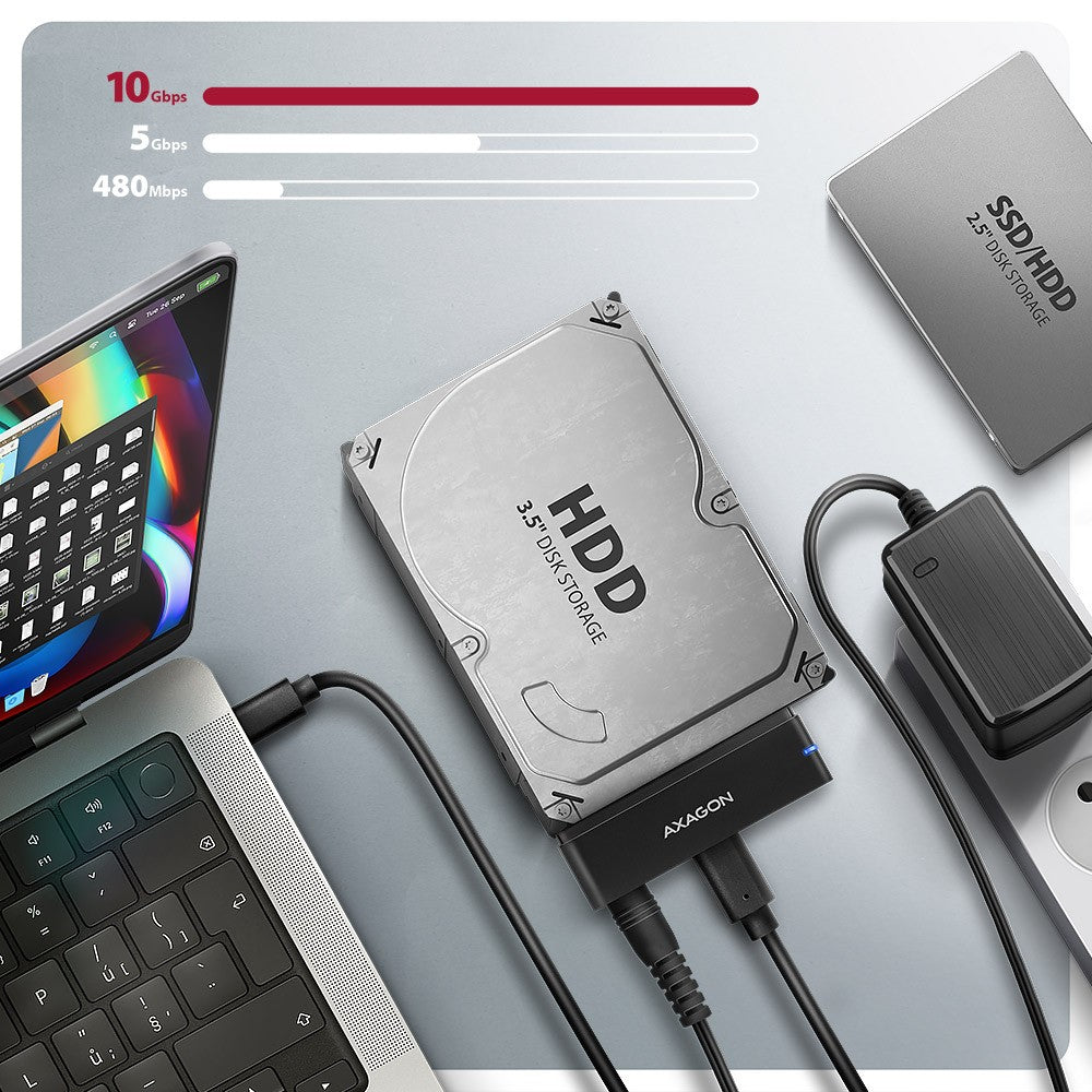 Adaptor ADSA-FPX USB-C 10Gbps SATA 6G 2.5/3.5 inch SSD/HDD FASTPORT X, inclusiv sursă de alimentare, cablu USB-C/USB-A de 60 cm