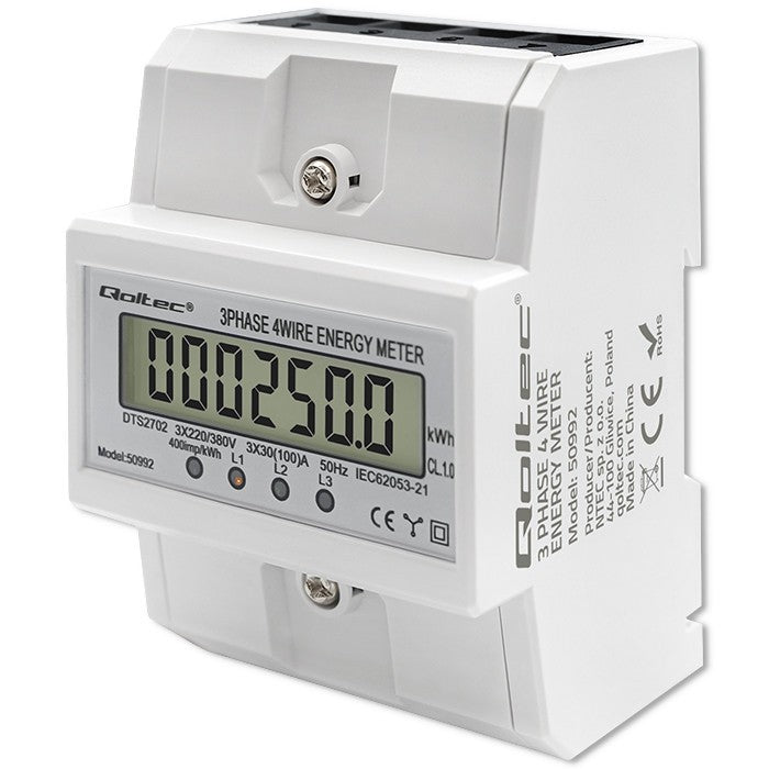 Contor electronic trifazat | Contor de energie pe șină DIN | 400V | 100A | LCD | 4P