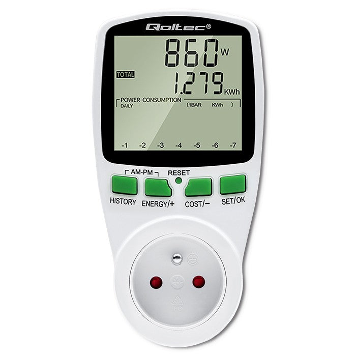 Wattmetru cu consum de energie PM0627 cu istoric de măsurători | 3680W | 16A | LCD