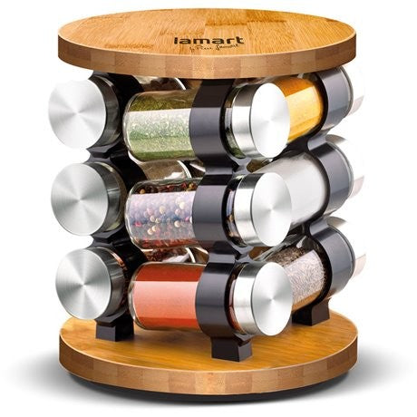 Set de borcane de condimente din sticlă LT7051 12 buc recipiente + suport