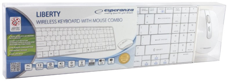 SET TASTATURĂ WIRELESS SLIM + MOUSE 2.4 GHz EK122W LIBERTY ALB