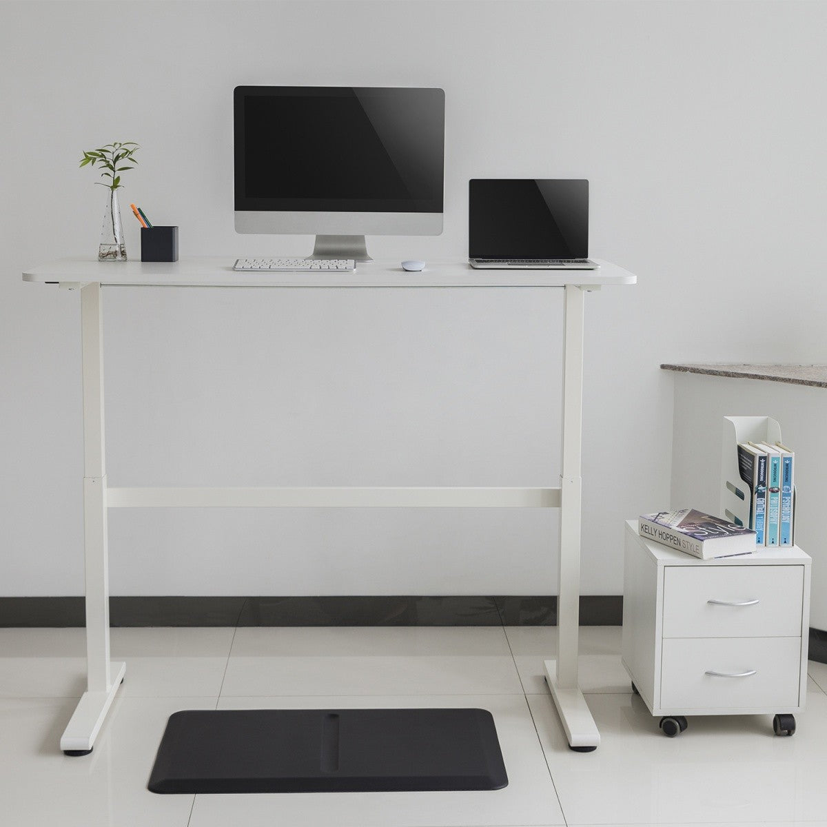 Birou Ergo ER-401W cu reglare manuală a înălțimii, alb