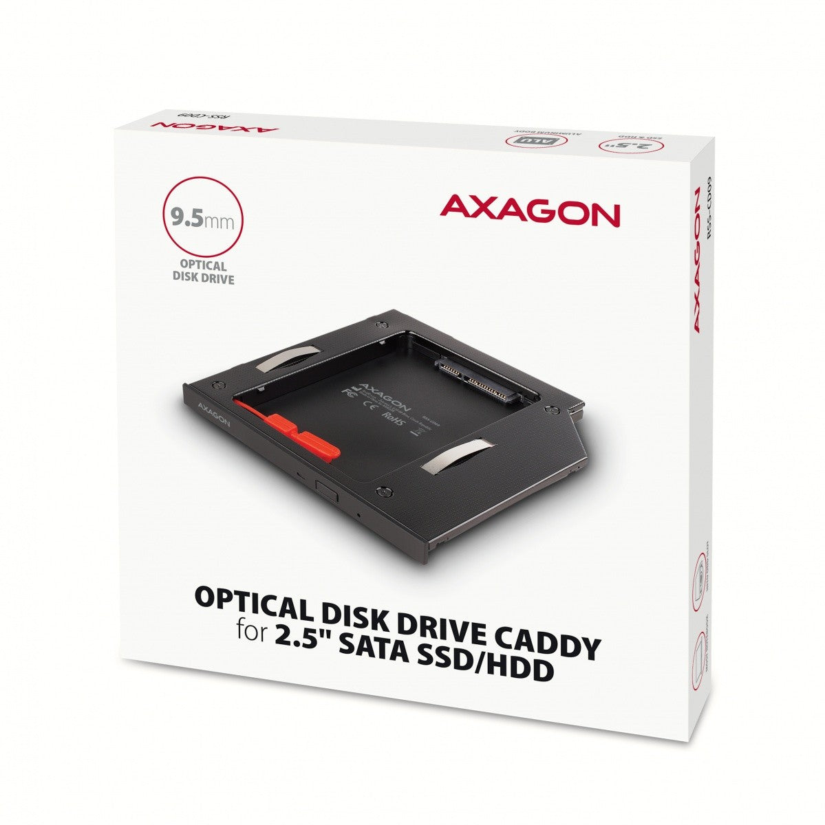 Ramă RSS-CD09 pentru slot SSD-HDD de 2,5" pentru DVD, aluminiu LED de 9,5 mm