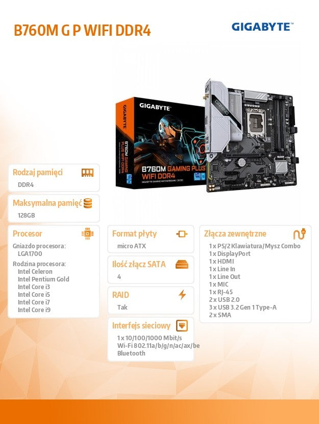 Placă de bază B760M GAMING PLUS WIFI s1700 4DDR4 DP/HDMI mATX
