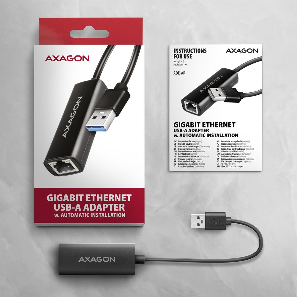 Adaptor Gigabit Ethernet ADE-AR, USB-A 3.2 Gen 1, instalare automată