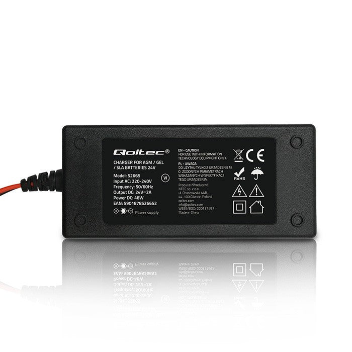Încărcător de baterii AGM GEL STD | încărcător 24V | 2A | 48W | LED | cablu 1,8m