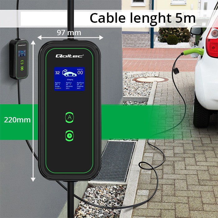 Încărcător mobil pentru mașini electrice EV cu reglare 2 în 1 Tip 2 | 7kW | 230V | CEE 3 PIN | WiFi | LCD | Portabil | Wallbox | 5m