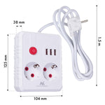 Prelungitor cu 2 prize MCE387 W 3xUSB, 110-240V AC 50/60Hz, 2.1A max 2500W, 1.5m, alb