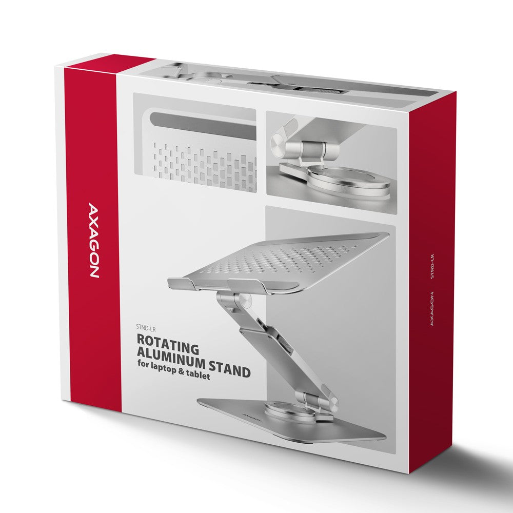 Suport laptop din aluminiu STND-LR 10-17,3 inci, unghiuri de înclinare reglabile, rotație la 360 de grade, gri