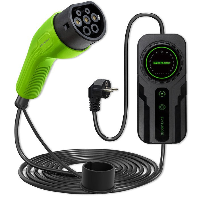 Încărcător mobil pentru mașini electrice EV cu reglare 2 în 1 Tip 2 | Schuko | 3.5kW | 230V | LCD | Portabil | Wallbox | 5m