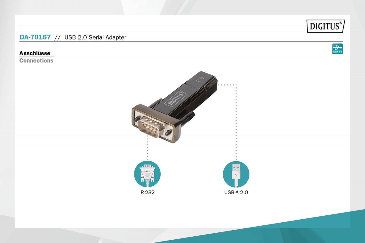 Convertor/adaptor USB-A 2.0 mascul la RS232 (DB9) mascul | Chipset Prolific PL2303GT | Montare cu șuruburi | cu cablu suplimentar de 0,8 m