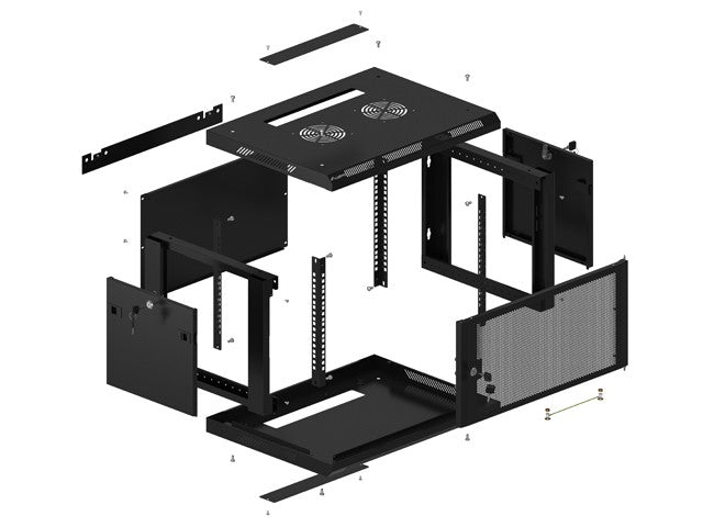 Dulap de perete 19 inch 6U 600x450 uși perforate (pachet plat) negru