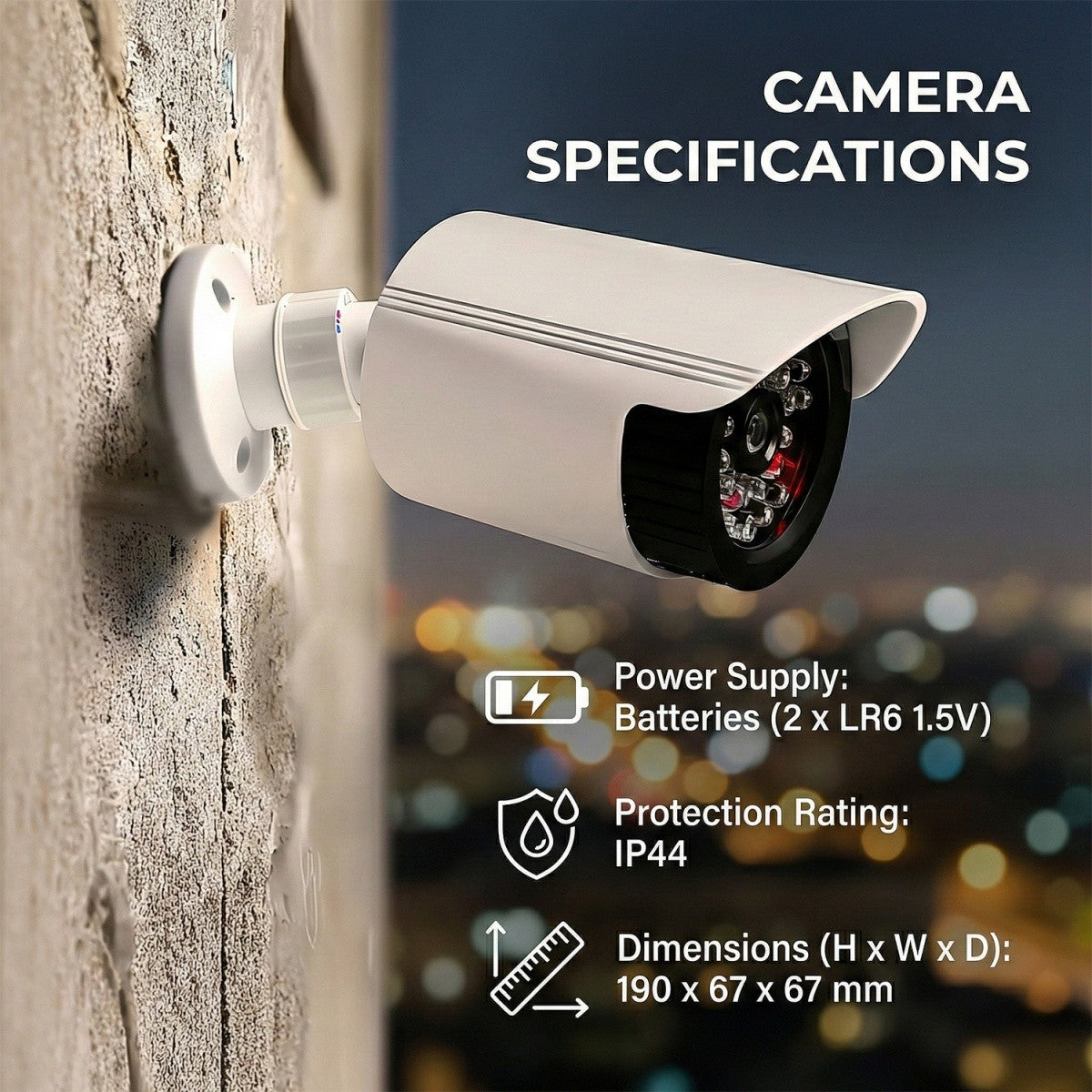Cameră bullet fictivă, LED-uri IR, IR1800 W alb, 2xAA, ABS