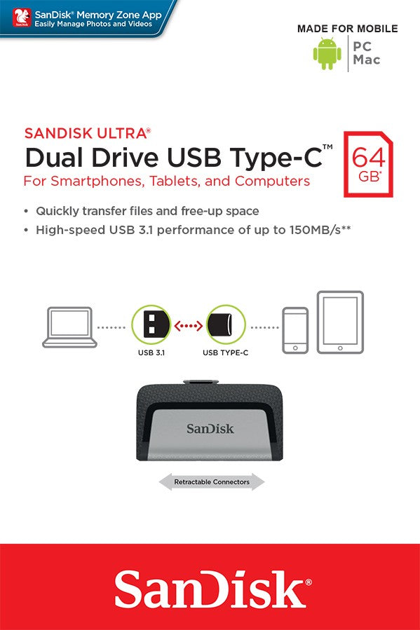 Stick USB Ultra Dual Drive 64GB USB 3.1 Tip-C 150MB/s