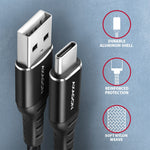 Cablu USB-C - USB-A BUCM-AM20AB, 2 m, USB 2.0, 3 A, ALU, Împletit, Negru