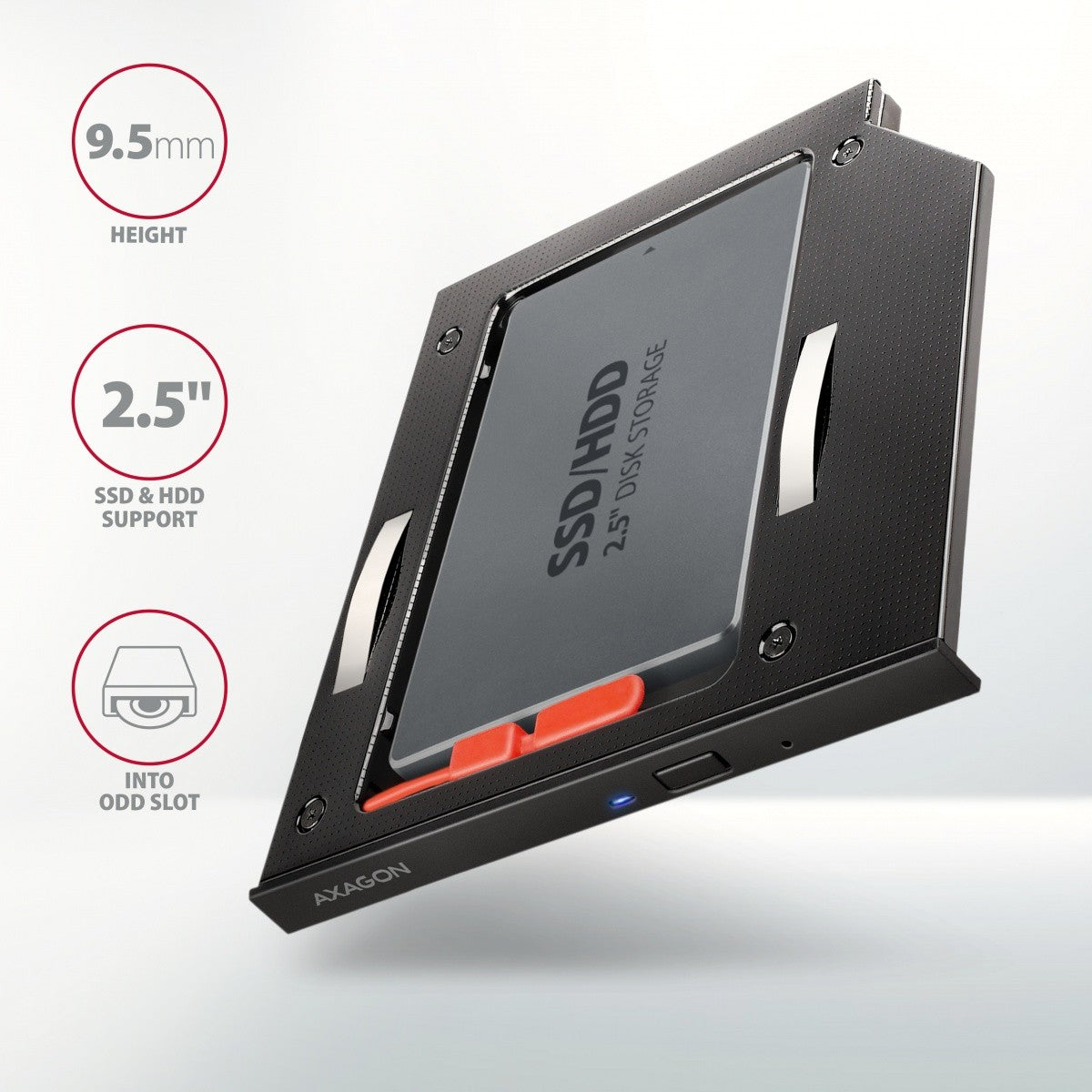 Ramă RSS-CD09 pentru slot SSD-HDD de 2,5" pentru DVD, aluminiu LED de 9,5 mm