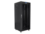 Dulap rack negru de podea 19" 27U 600x600, ușă LCD din sticlă (pachet complet)