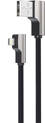 Cablu CB-AL01 OEM Lightning la USB-A 90°, 2 m, mufe Apple înclinate la 90 de grade, împletitură de nailon, negru
