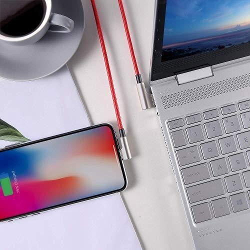 Cablu de date CB-AL01 OEM cu mufă Lightning la USB-A de 90°, 2 m, mufe Apple înclinate la 90 de grade, împletitură de nailon, roșu