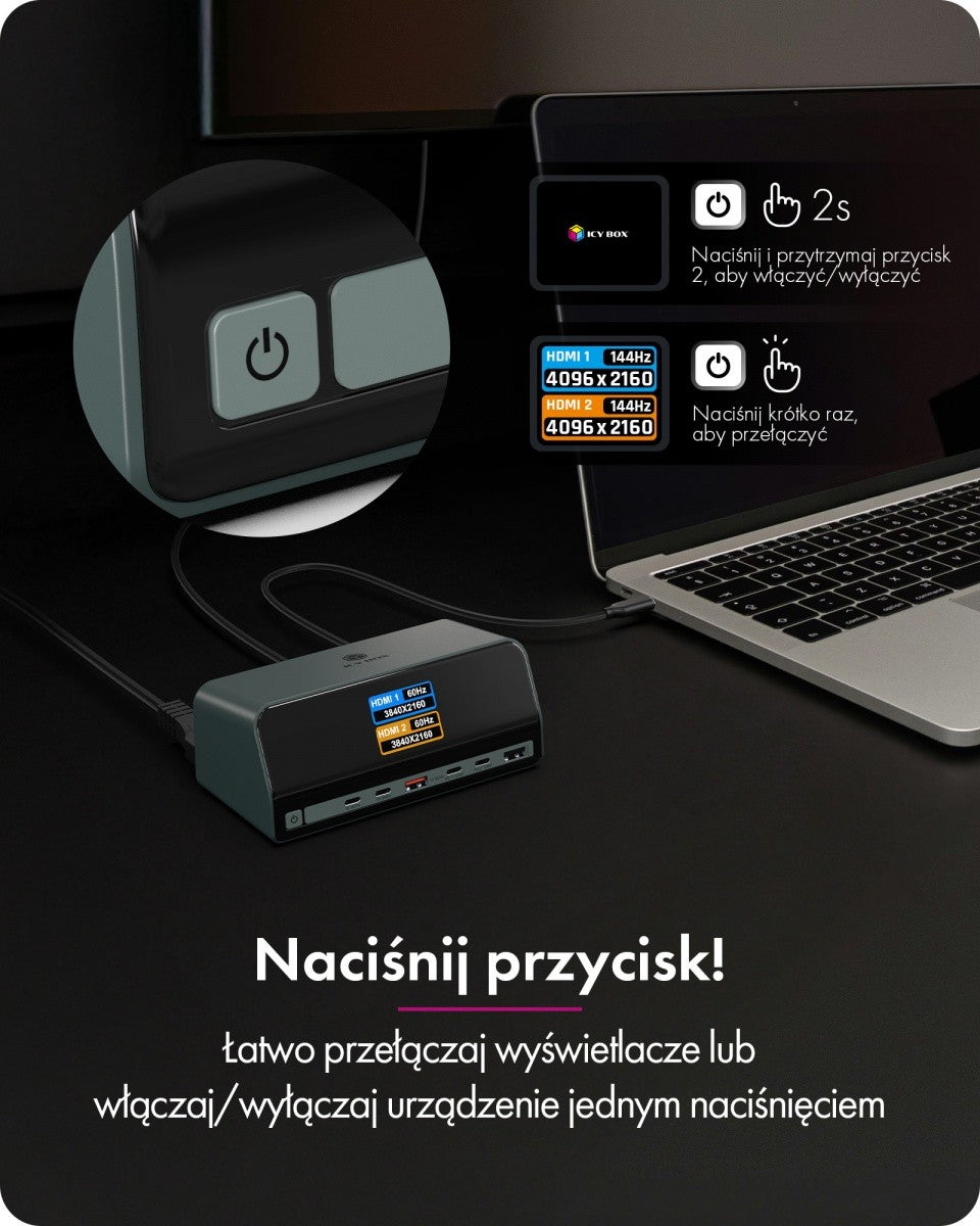 Stație de andocare IB-DK2300-CH 11 în 1, USB, HDMI, 100W PD, LAN