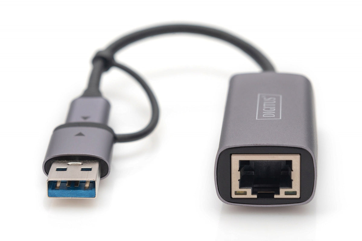 Adaptor de rețea cu fir USB 3.1 Tip C + USB A la 1x RJ45 2.5 Gigabit Ethernet 10/100/1000/2500Mbps