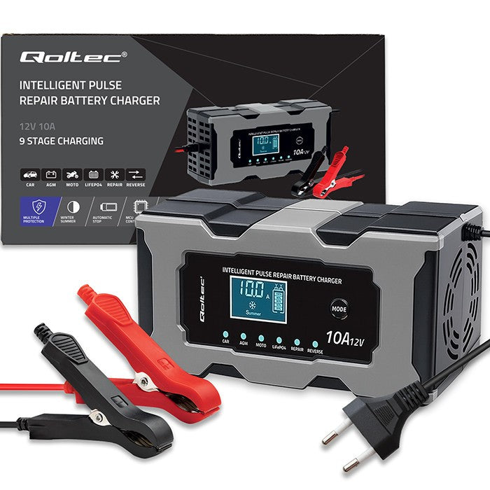 Încărcător cu microprocesor 12V 10A | Redresor cu funcție de reparare pentru baterii AGM GEL LiFePO4 | LCD