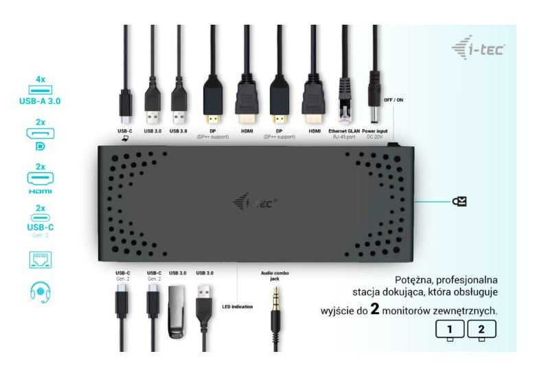 Stație de andocare USB 3.0 / USB-C / Thunderbolt 3 cu afișaj dual Gen2 + alimentare de 100 W