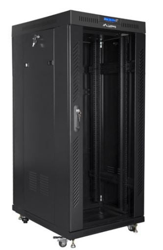 Dulap rack negru de 19 inch, 27u, 800x1000, cu ecran LCD cu ușă de sticlă (pachet complet)