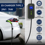 Încărcător mobil pentru mașini electrice EV cu reglare 2 în 1 Tip 2 | 7kW | 230V | CEE 3 PIN | WiFi | LCD | Portabil | Wallbox | 5m