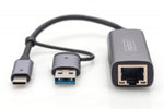 Adaptor de rețea cu fir USB 3.1 Tip C + USB A la 1x RJ45 2.5 Gigabit Ethernet 10/100/1000/2500Mbps