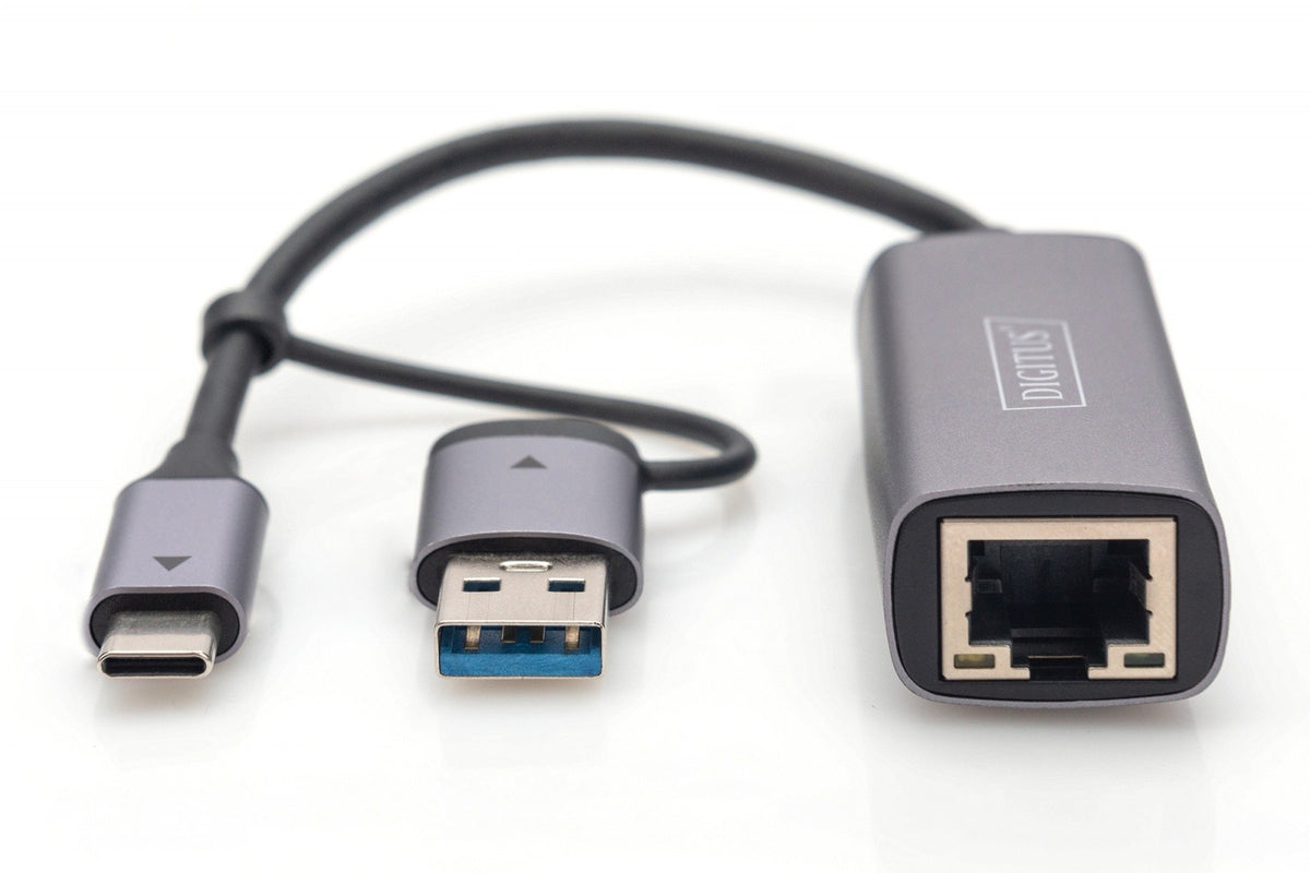 Adaptor de rețea cu fir USB 3.1 Tip C + USB A la 1x RJ45 2.5 Gigabit Ethernet 10/100/1000/2500Mbps