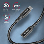 BUCM32-CF05AB Gen2 USB-C - Cablu prelungitor USB-C 0.5m, 5A, 20Gbps, PD 240W, împletit, negru