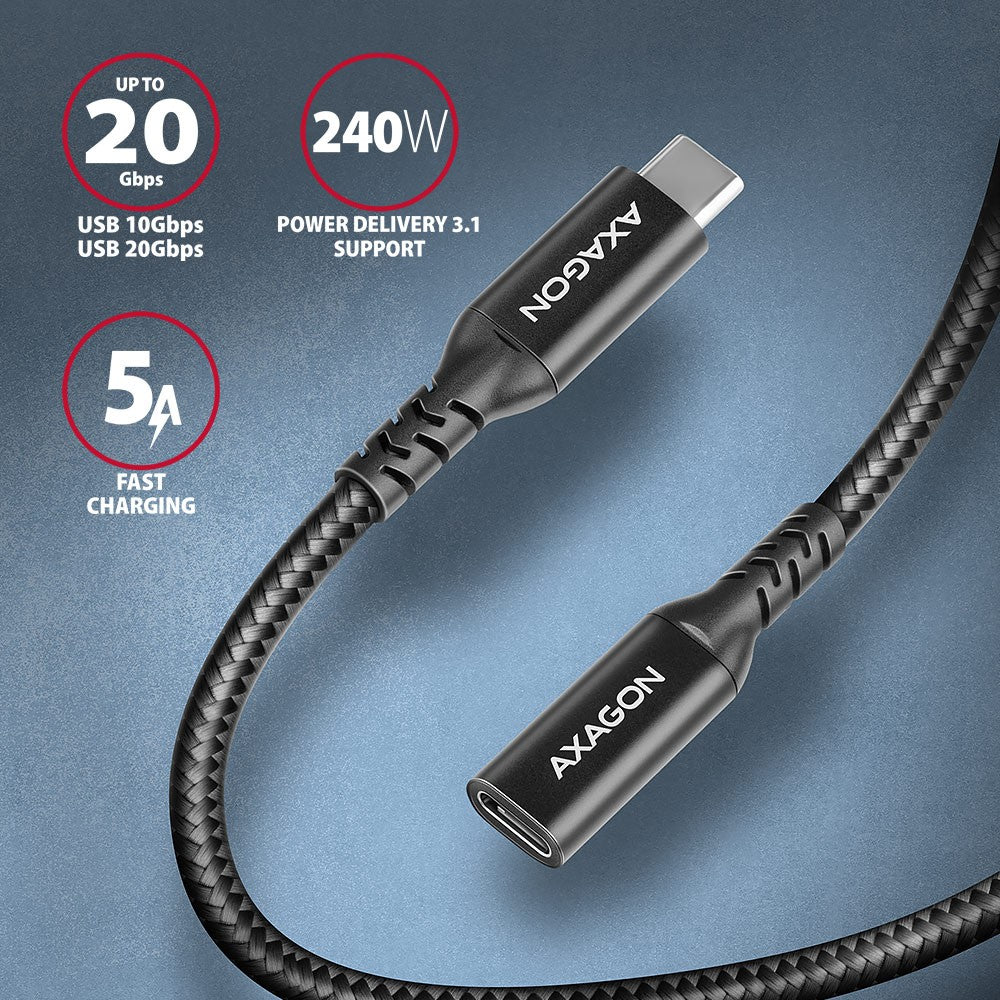 BUCM32-CF05AB Gen2 USB-C - Cablu prelungitor USB-C 0.5m, 5A, 20Gbps, PD 240W, împletit, negru