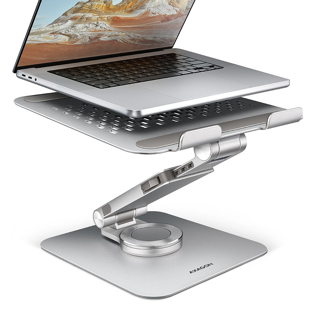 Suport laptop din aluminiu STND-LR 10-17,3 inci, unghiuri de înclinare reglabile, rotație la 360 de grade, gri