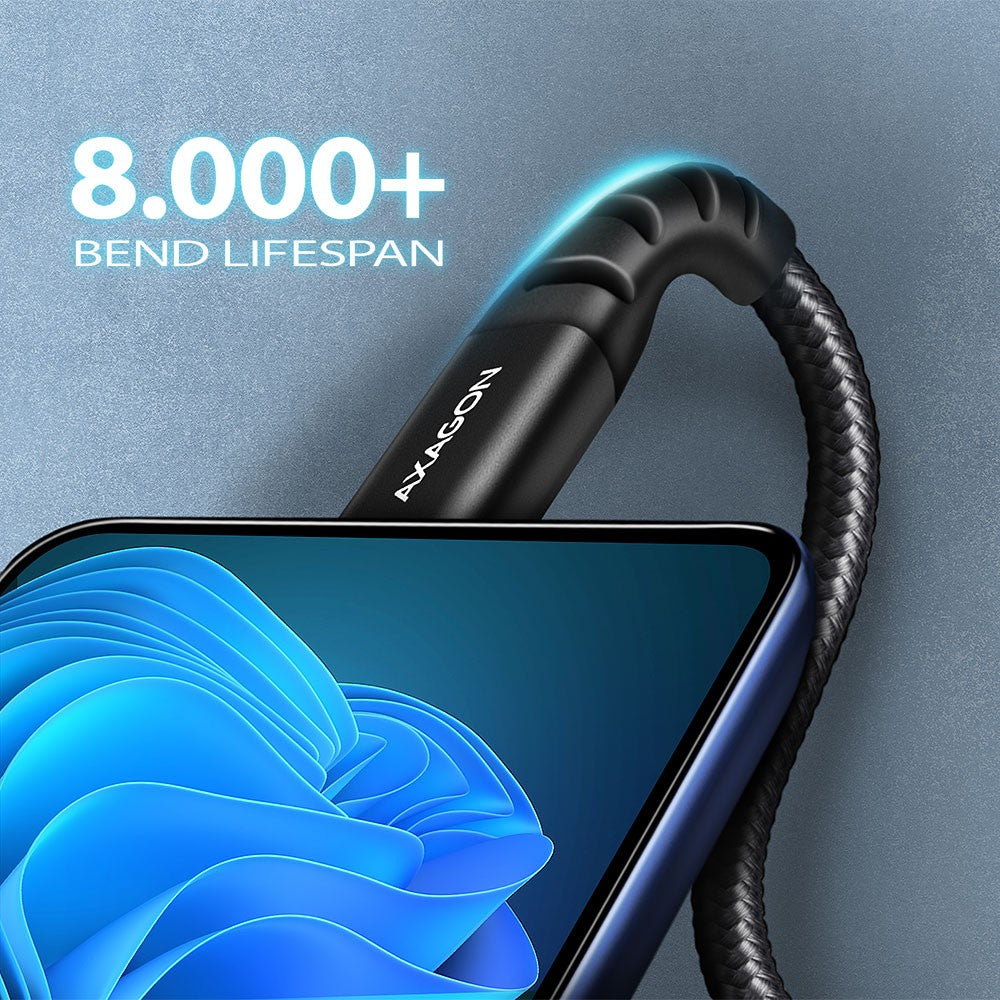 Cablu USB-C - USB-A BUCM-AM20AB, 2 m, USB 2.0, 3 A, ALU, Împletit, Negru