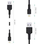 Cablu Lightning la USB-A CB-AL05, 2 m, MFi, Apple, împletit din nailon, negru