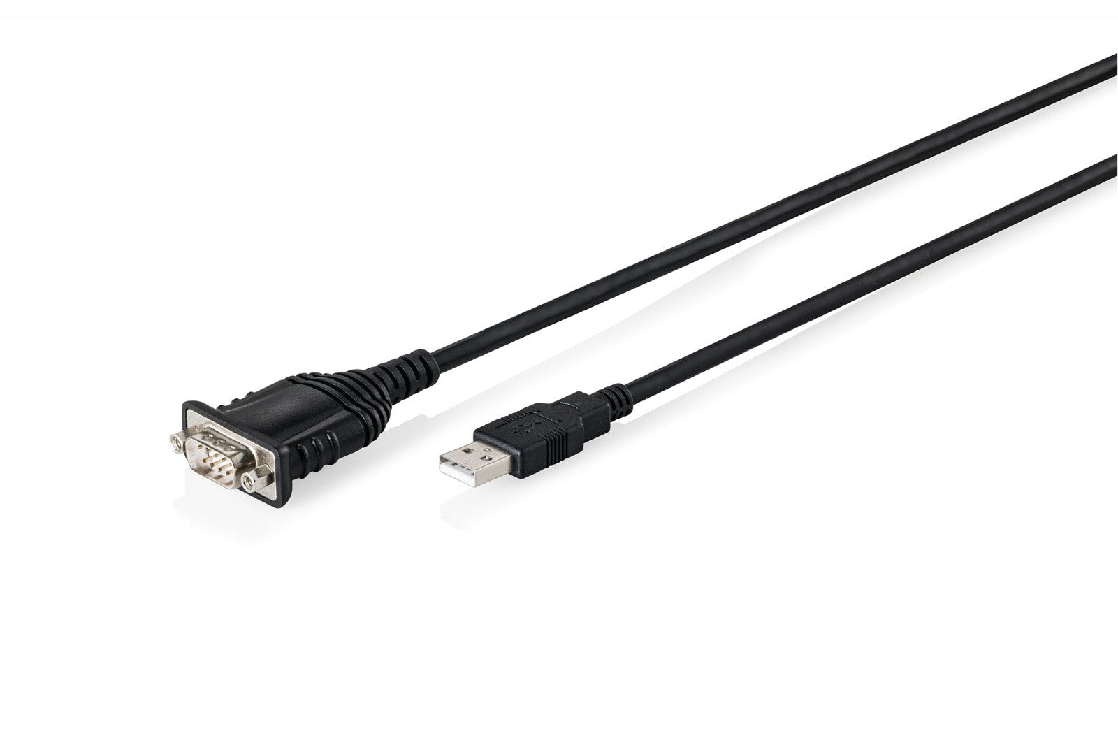 Cablu adaptor USB 2.0 la RS232 (DB9) | Chipset FTDI (FT232RNL) | PVC, negru | Montare cu manșon filetat | 1,8 m
