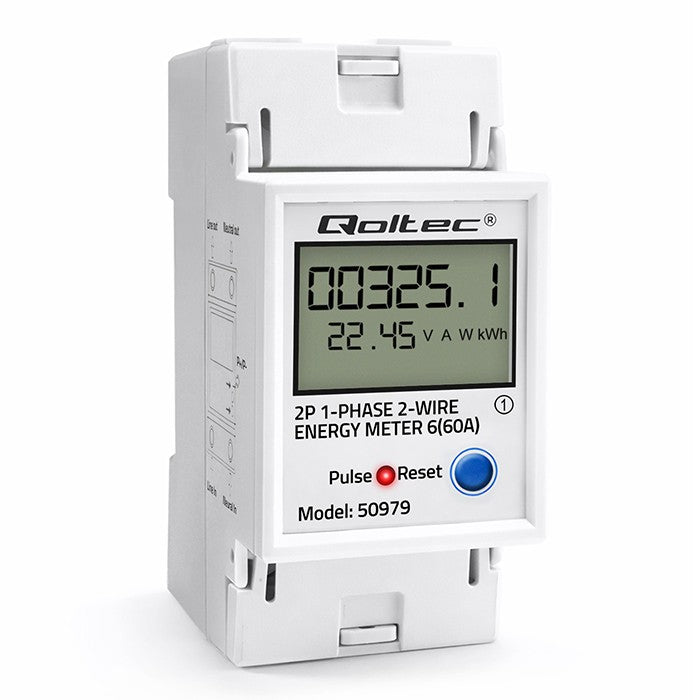 Contor electronic monofazat de consum de energie pentru șină DIN | RESETARE | contor periodic și permanent | 230V | 60A | LCD | LED | 2P