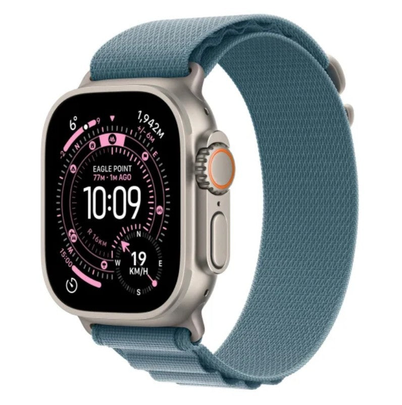 Carcasă din titan natural pentru ceas Ultra 3 GPS + Cellular, 49 mm, curea Alpine albastru deschis - mărimea L