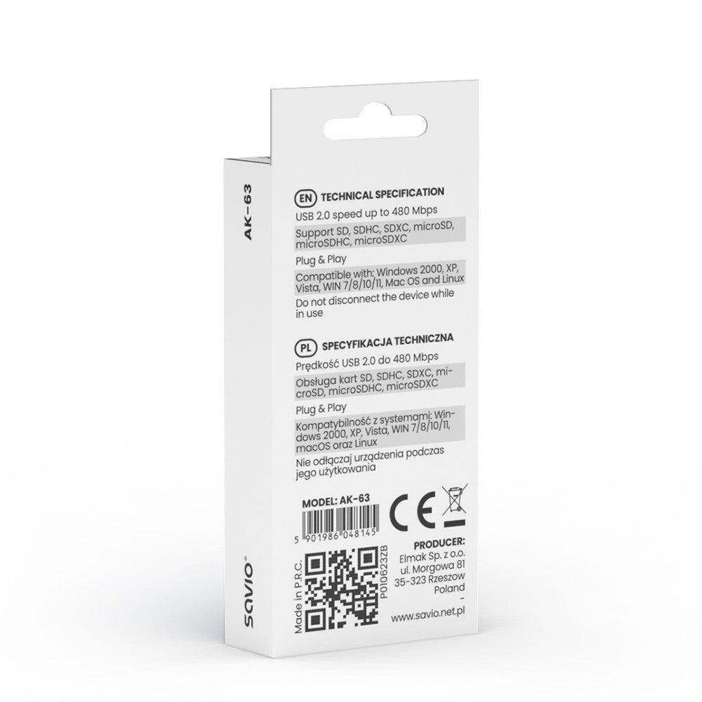 Cititor de carduri SD, USB 2.0, 480 Mbps, AK-63