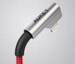 Cablu de date CB-AL01 OEM cu mufă Lightning la USB-A de 90°, 2 m, mufe Apple înclinate la 90 de grade, împletitură de nailon, roșu