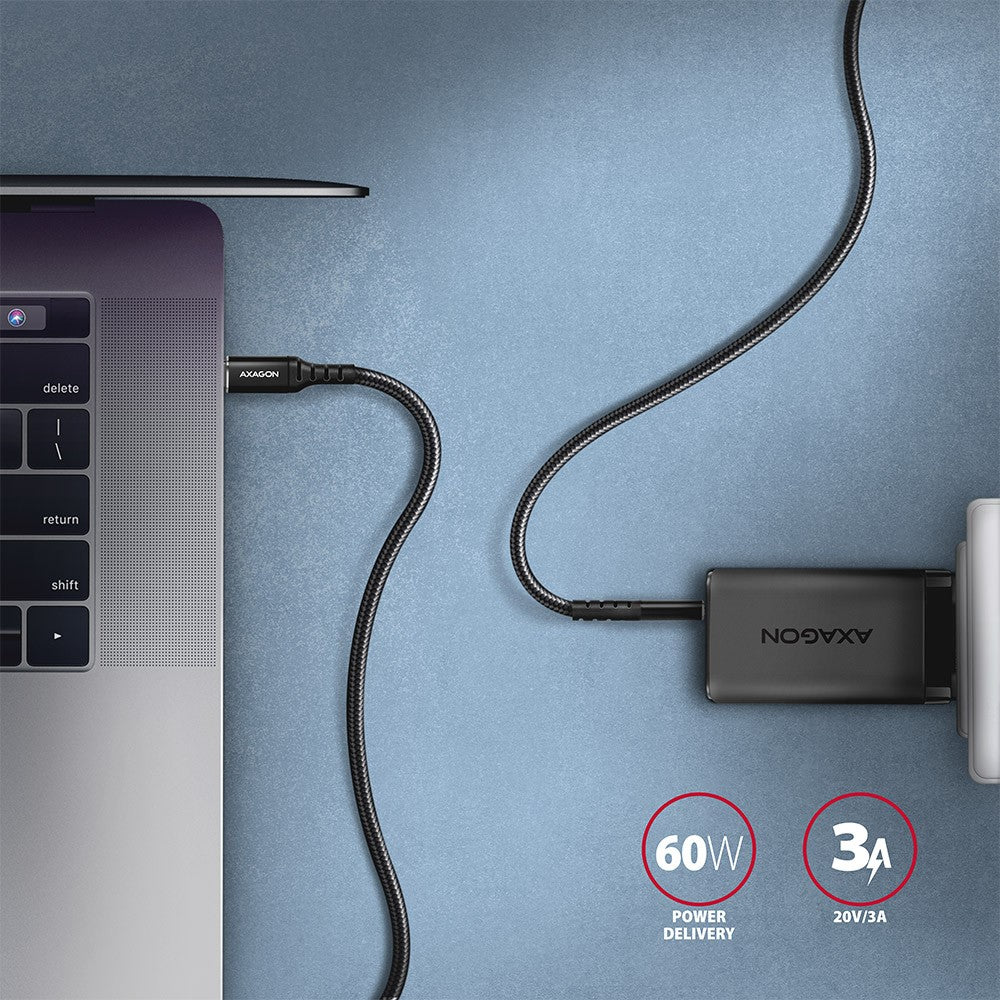 BUCM-CM20AB Cablu USB-C - USB-C 2.0, 2m, PD 60W, 3A, ALU, Împletit Negru