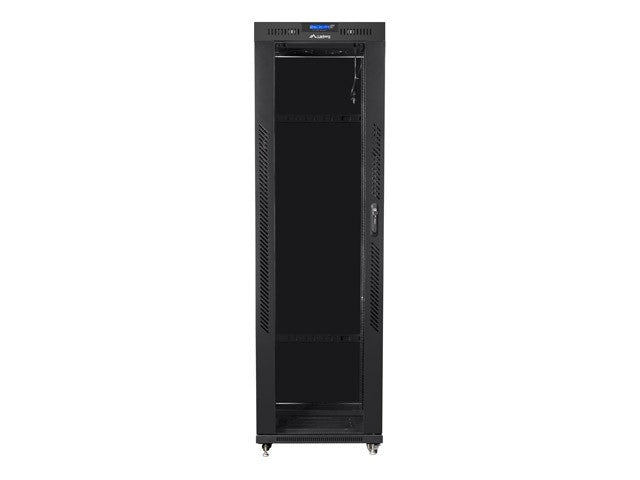 Dulap rack negru de podea 19" 42U 600x800, ușă de sticlă, LCD (pachet complet)