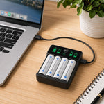 Încărcător pentru baterii Ni-MH tip R03 AAA R6 AA | LCD | Cablu USB-C
