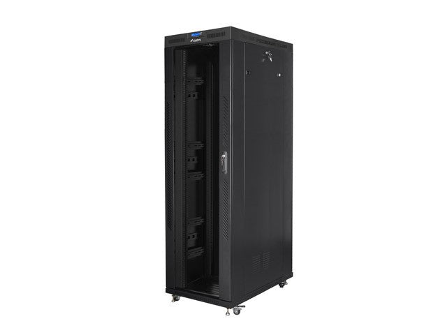 Dulap rack negru de podea 19" 42U 800x1200, ușă LCD din sticlă (pachet complet)