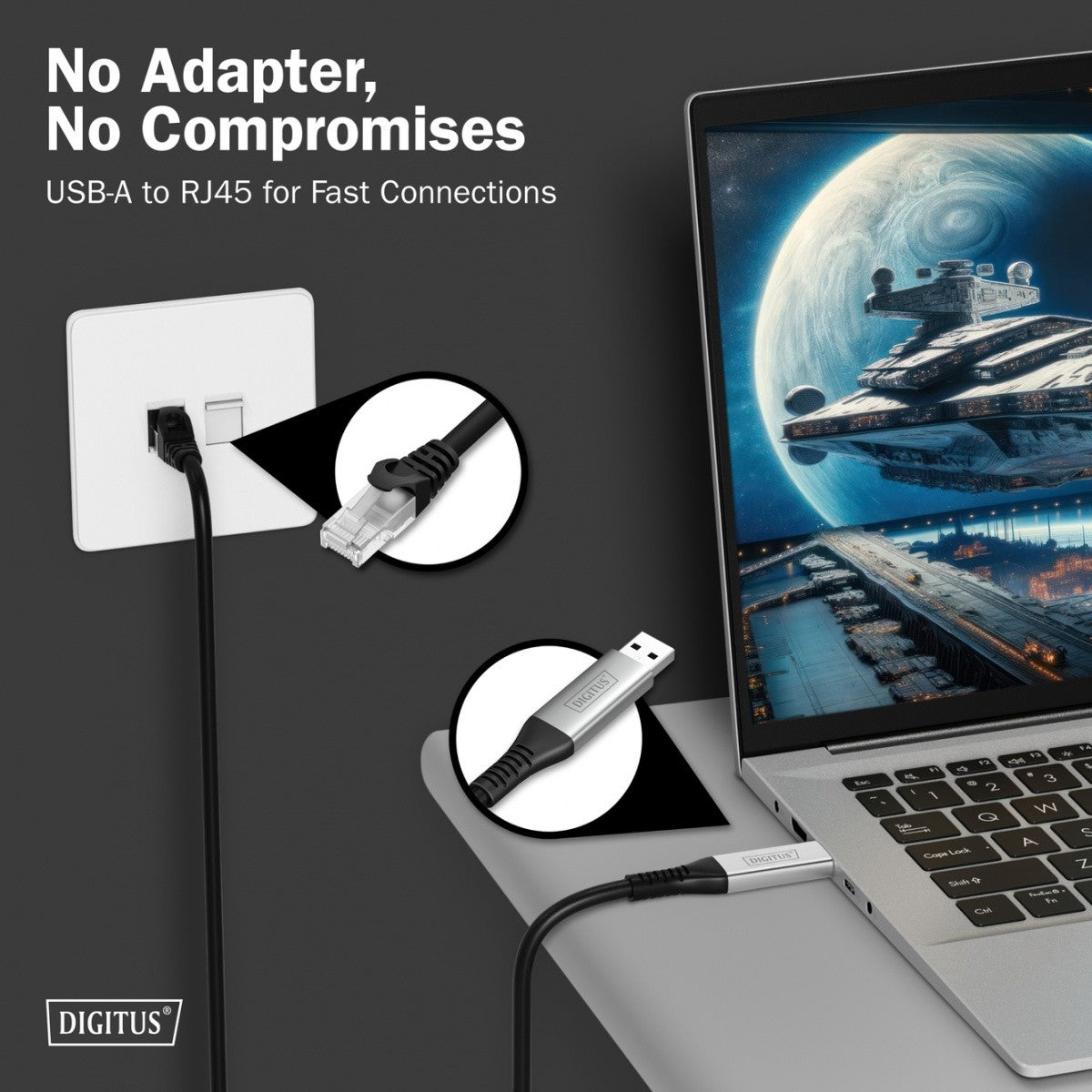 USB-A - RJ45 Kat. 6A S/FTP, 1 Gbit/s, USB 3.2 Gen1, LSZH, cablu adaptor 2m