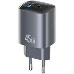 Încărcător de perete cu încărcare rapidă T66 45W CC290 GaN 1xUSB-A 1xUSB-C argintiu